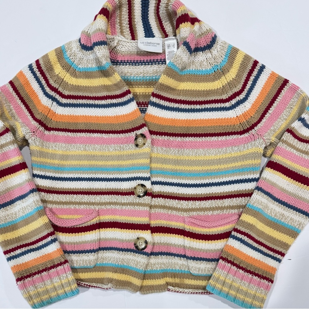 Striped Cardigan Cottagecore Retro Colorful Button Front Sweater Small - Picture 2 of 7